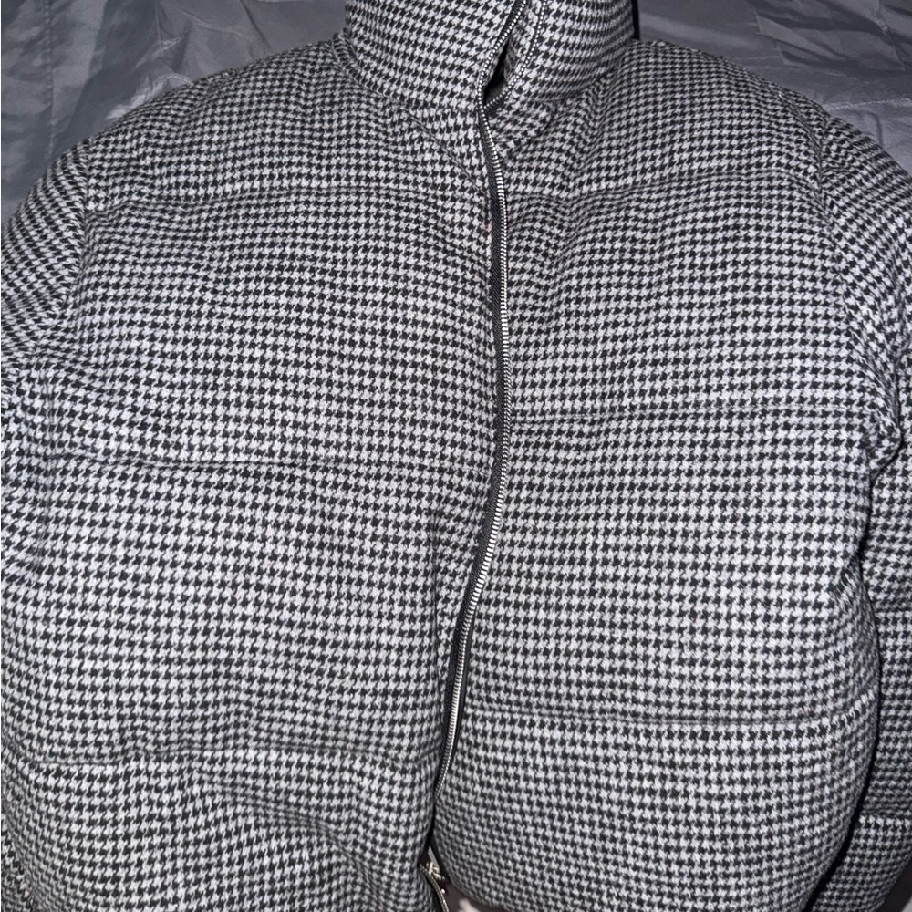 Fashion Nova Black Houndstooth Puffer Jacket